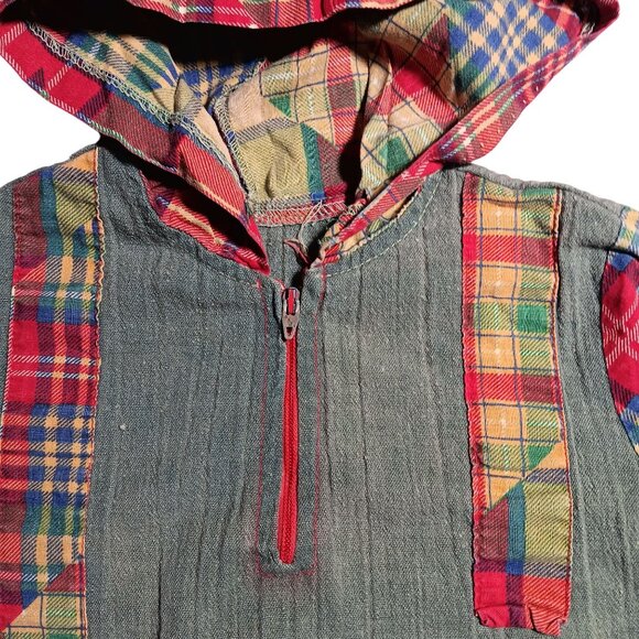 Vintage 70's Girls Jacket 4T Patchwork Hooded Pullover With Zipper & Pocket - Picture 3 of 8